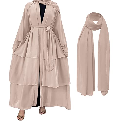 IBTOM CASTLE Hijab Kleider Khimar 2 Teilig Mexikanerin Kostüm Damen - Afghanische kleidung - Abaya Roben Mit Voller Länge Türkisch Lang Set Jilbab Burka, Naher Osten Dubai Kaftan Kleid Aprikose XL von IBTOM CASTLE