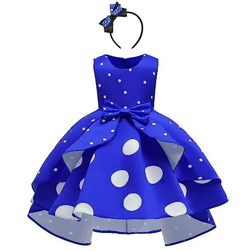 Minnie Mouse Kleid Mädchen Weihnachten Karneval Halloween Verkleiden Kostüm Vintage Polka Dot Prinzessin Tutu Hi-Lo Partykleid mit Maus Ohren Stirnband Geburtstag Festlich Outfit Blau 10-11 Jahre von IBTOM CASTLE