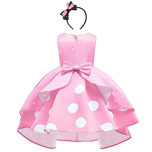 Minnie Mouse Kleid Mädchen Weihnachten Karneval Halloween Verkleiden Kostüm Vintage Polka Dot Prinzessin Tutu Hi-Lo Partykleid mit Maus Ohren Stirnband Geburtstag Festlich Outfit Rosa 10-11 Jahre von IBTOM CASTLE