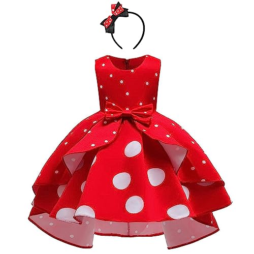 Minnie Mouse Kleid Mädchen Weihnachten Karneval Halloween Verkleiden Kostüm Vintage Polka Dot Prinzessin Tutu Hi-Lo Partykleid mit Maus Ohren Stirnband Geburtstag Festlich Outfit Rot 10-11 Jahre von IBTOM CASTLE