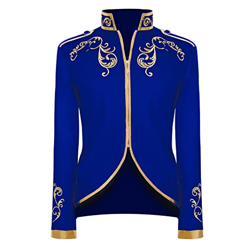 Mittelalter Kleidung Herren, Frack Herren Langarm Prinz Smoking Steampunk Frack Mantel Gothic Viktorianisch Blazer Jacke Karneval Kostüm Halloween Fashing Verkleidung Oberbekleidung Uniform Blau 2XL von IBTOM CASTLE