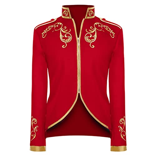 Mittelalter Kleidung Herren, Frack Herren Langarm Prinz Smoking Steampunk Frack Mantel Gothic Viktorianisch Blazer Jacke Karneval Kostüm Halloween Fashing Verkleidung Oberbekleidung Uniform Rot 2XL von IBTOM CASTLE