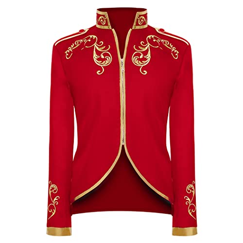 Mittelalter Kleidung Herren, Frack Herren Langarm Prinz Smoking Steampunk Frack Mantel Gothic Viktorianisch Blazer Jacke Karneval Kostüm Halloween Fashing Verkleidung Oberbekleidung Uniform Rot M von IBTOM CASTLE