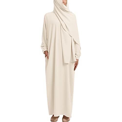 Muslimisches Gebetskleid Damen - Afrikanische Kleider Damen - Damen Abaya Islamische Roben Mit Voller Länge Hijab Türkisch Lang Kleider Set Jilbab Burka Kaftan Kleid Ramadan Khimar Beige M von IBTOM CASTLE