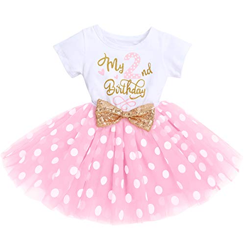 Neugeborene Baby 1./2 ./3. Geburtstag Mädchen Kleid Kurzarm Body Minnie Maus Polka Dot Tütü Tüll Prinzessin Partykleid Cake Smash Babykleidung Set Fotoshooting Geburtstagskleid Rosa-2nd 2 Jahre von IBTOM CASTLE