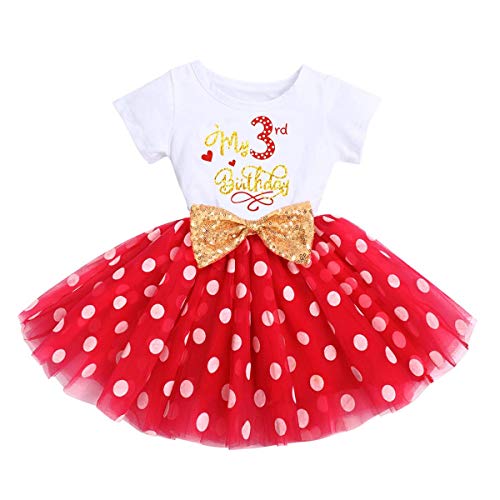 Neugeborene Baby 1./2 ./3. Geburtstag Mädchen Kleid Kurzarm Minnie Maus Polka Dot Tütü Tüll Prinzessin Partykleid Cake Smash Babykleidung Set Fotoshooting Geburtstagskleid Rot 1（3 Jahre） 3 Jahre von IBTOM CASTLE