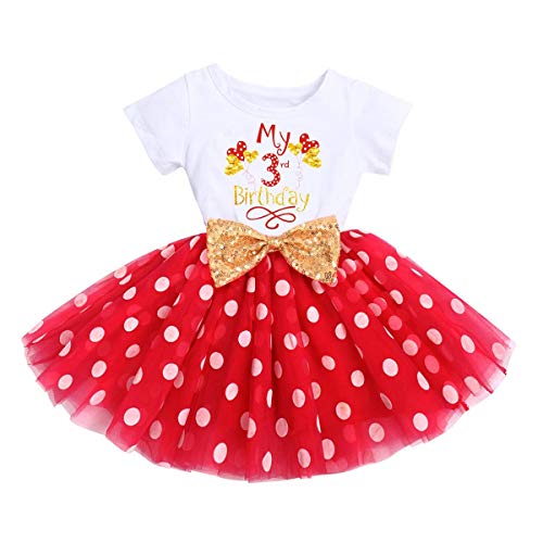 Neugeborene Baby 1./2 ./3. Geburtstag Mädchen Kleid Kurzarm Minnie Maus Polka Dot Tütü Tüll Prinzessin Partykleid Cake Smash Babykleidung Set Fotoshooting Geburtstagskleid Rot 2（3 Jahre） 3 Jahre von IBTOM CASTLE