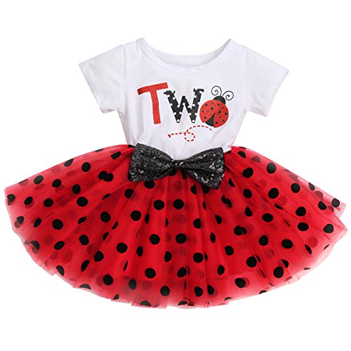 Neugeborene Baby 1./2 ./3. Geburtstag Mädchen Kleid Kurzarm Minnie Maus Polka Dot Tütü Tüll Prinzessin Partykleid Cake Smash Babykleidung Set Fotoshooting Geburtstagskleid Rot-Two 2 Jahre von IBTOM CASTLE