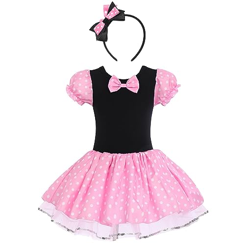 Neugeborene Baby Minnie Kostüm Prinzessin Mädchen Kleinkind Tüll Kleider Festlich Polka Dots Trikot Tanzkleider Cosplay Kleid mit Maus Ohren für Karneval Geburtstag Partykleid Hellrosa 5-6 Jahre von IBTOM CASTLE