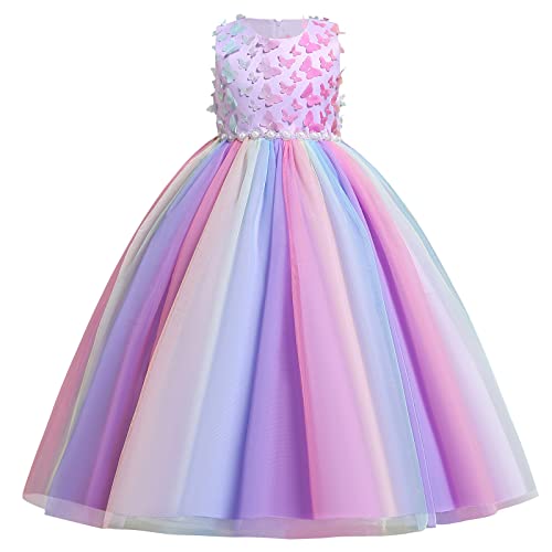 Prinzessin Kleid Mädchen - Tüllrock Mädchen - Ballkleid Mädchen - Faschingskostüme Kinder Mädchen: Blumenmädchenkleider Mädchen Ärmellos Prinzessin KleiderTüll Regenbogen violett 7-8 Jahre von IBTOM CASTLE