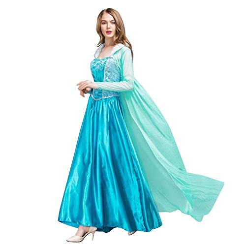 Snegurotschka kostüm, damen prinzessin elsa kleid, abendkleid lang, avatar kostüm cosplay kleid, Prinzessin Karneval Faschingskostüm Cosplay Party Halloween Festkleid mit Handschuhen Elsa M von IBTOM CASTLE