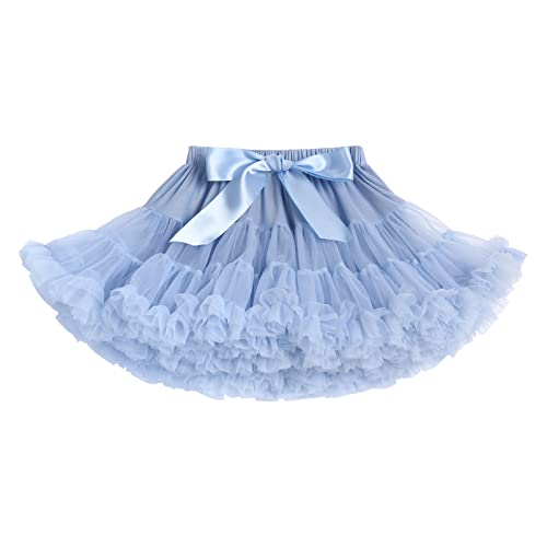 Tüllrock Mädchen, Kleinkind Kinder/Erwachsene Weich Flauschige Ballett Tutu Röcke Prinzessin Blumenmädchen Kleid Petticoat Ersten Geburtstag Halloween Fotoshooting Outfit Himmelblau 8-10 Jahre von IBTOM CASTLE