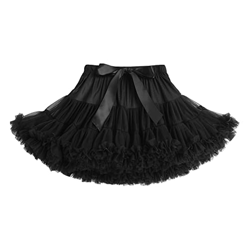 Tüllrock Mädchen, Kleinkind Kinder/Erwachsene Weich Flauschige Ballett Tutu Röcke Prinzessin Blumenmädchen Kleid Petticoat Ersten Geburtstag Halloween Fotoshooting Outfit Schwarz 8-10 Jahre von IBTOM CASTLE