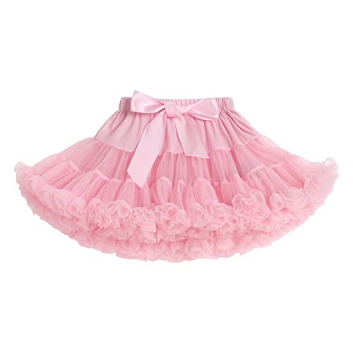 Tüllrock Mädchen, Tütü Kinder/Erwachsene Weich Flauschige Ballett Tutu Röcke Prinzessin Blumenmädchen Kleid Petticoat Ersten Geburtstag Halloween Fotoshooting Outfit Rosa 8-10 Jahre von IBTOM CASTLE