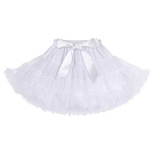 Tüllrock Mädchen, Tütü Kinder/Erwachsene Weich Flauschige Ballett Tutu Röcke Prinzessin Blumenmädchen Kleid Petticoat Ersten Geburtstag Halloween Fotoshooting Outfit Weiß 8-10 Jahre von IBTOM CASTLE