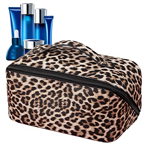 IBUGER Kosmetiktaschen für Damen aus PU-Leder - PU-Leder-Kosmetiktasche mit Leopardenmuster Reißverschlusstasche,wasserdichte Reißverschlusstasche Reisekosmetik-Make-up-Tasche mit Griff-Kulturbeutel von IBUGER