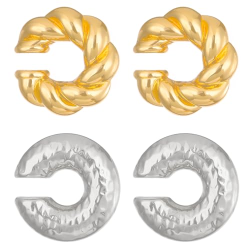 IBXWMNG 2 Paare Ear Cuff Set für Damen Ohrmanschette Ohrringe Fakepircings Ohr Earcuffs Clip Ohrringe Non Piercing Fake Helix Knorpel Wrap Cuff Ohrringe Creolen Leicht Breit Ohrringe Mädchen von IBXWMNG