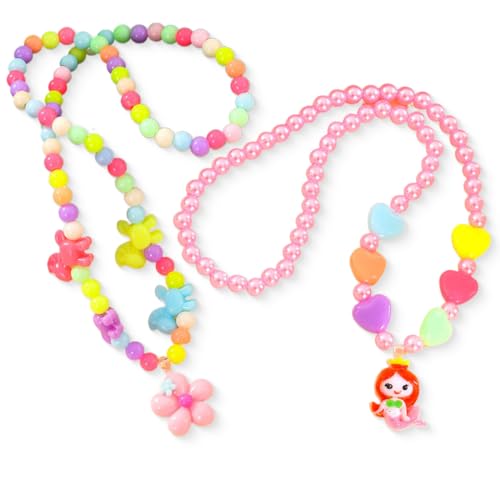 IBXWMNG 2 Stücke Schmuck Set für kleine Mädchen - Prinzessinnen Halskette mit niedlichem Cartoon Anhänger in persönlichem Design von IBXWMNG