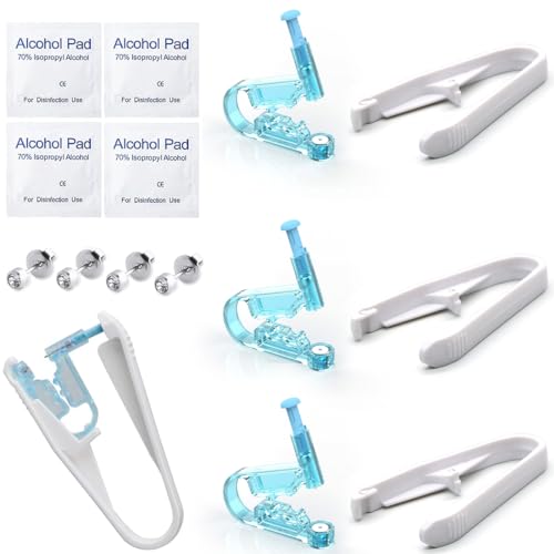 IBXWMNG 4 Stck Disposable Ear Piercing Set with Studs,Einweg-Ohr Piercing mit Ohrstecker, Ohrpiercing Werkzeug fr Asepsis Kit, Schmerzfreies Selbst mit 4 Untersttzen Gert for Women Man von IBXWMNG