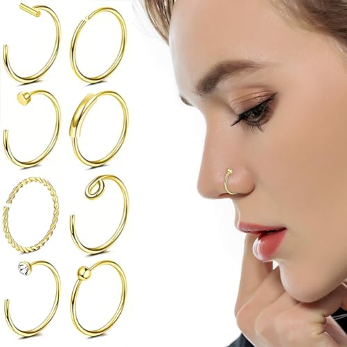 IBXWMNG 8 Stück Nasenpiercing Stecker,Nasenpiercing Chirurgenstahl,Nostril Piercing Nasen Piercing Stecker NosePiercing,Nasenstecker Sowohl Männer Als Auch Frauen Verwenden von IBXWMNG