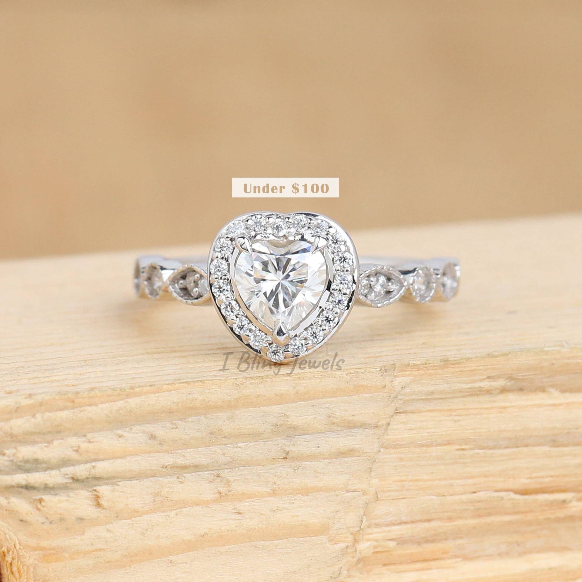 Herzförmiger Moissanite Ring/Halo Verlobungsring Ehering Für Frauen Im Vintage-stil Vorschlag Geschenk Ihre Freundin von IBlingJewels