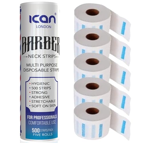 Ican 5 Rollen Barber Neck Strips Einweg-Stretch-Papier-Nackenschutzbänder (500 Einzelstreifen) von ICAN LONDON
