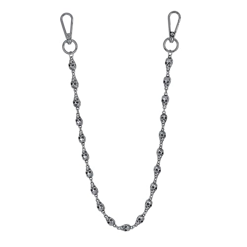 ICE STAR Herren Hip-Hop-Stil Hosenketten - Stilvolle Jeanskette mit großem Haken für Streetwear Outfits, 9 mm silbernes Totenkopf-Design, 61 cm von ICE STAR