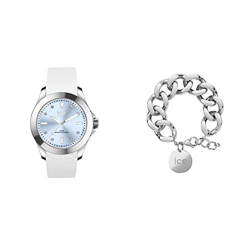 ICE - Jewellery - Chain bracelet - Silver + ICE steel - Classic - White pastel blue - Medium - 3H von ICE-WATCH