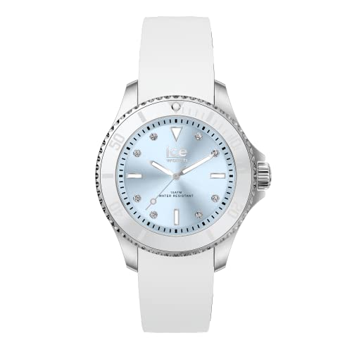 Ice-Watch - ICE steel White pastel blue - Silbergraue Damenuhr mit Silikonarmband - 020365 (Small) von ICE-WATCH