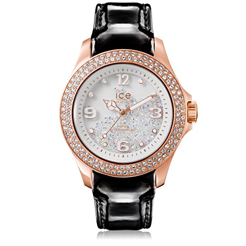 ICE-WATCH - ICE crystal Rose-Gold Black - Schwarze Damenuhr mit Lederarmband - 001392 (Medium) von ICE-WATCH