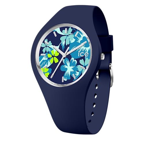 Ice-Watch - ICE flower Midnight lime - Blaue Damenuhr mit Silikonarmband - 021741 (Medium) von ICE-WATCH