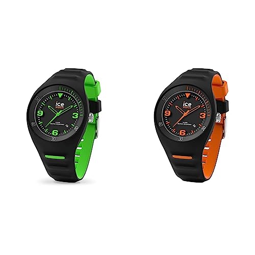 ICE-WATCH - P. Leclercq Black Green - Schwarze Herrenuhr mit Silikonarmband - 017599 (Medium) & - P. Leclercq Black orange - Schwarze Herrenuhr mit Silikonarmband - 017598 (Medium) von ICE-WATCH