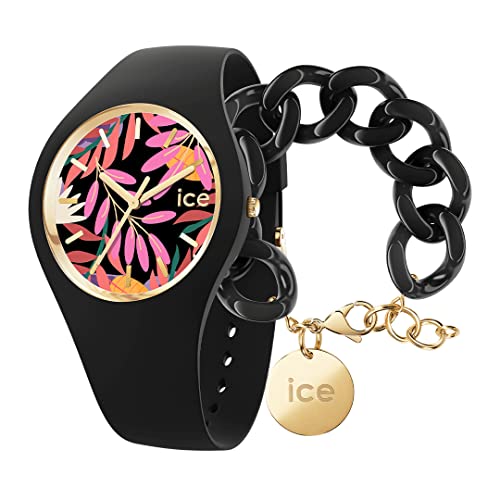 Ice Flower - Colour Leaves - Medium - 3H + Jewellery - Chain Bracelet - Black von ICE-WATCH