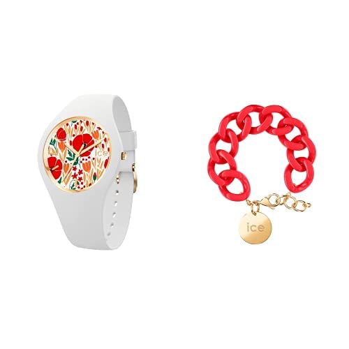 Ice Flower - Poppy Fields - Small - 3H + Jewellery - Chain Bracelet - Red Passion - Gold von ICE-WATCH