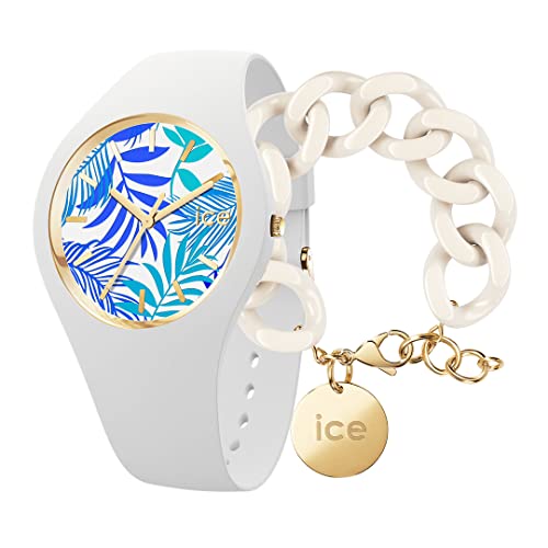 Ice Flower - Turquoise Leaves - Medium - 3H + Jewellery - Chain Bracelet - Almond Skin von ICE-WATCH