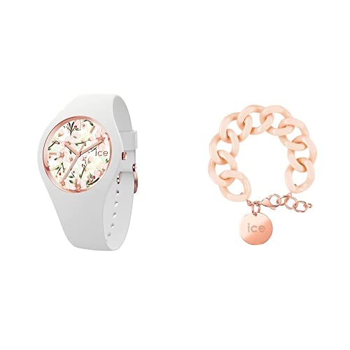 Ice Flower - White sage - Medium - 3H + Jewellery - Chain Bracelet - Nude - Rose-Gold von ICE-WATCH