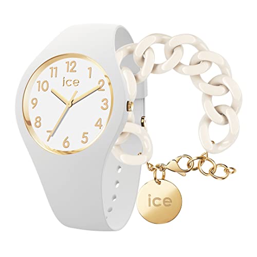 Ice Glam - White Gold - Numbers - Small - 3H + Jewellery - Chain Bracelet - Almond Skin von ICE-WATCH