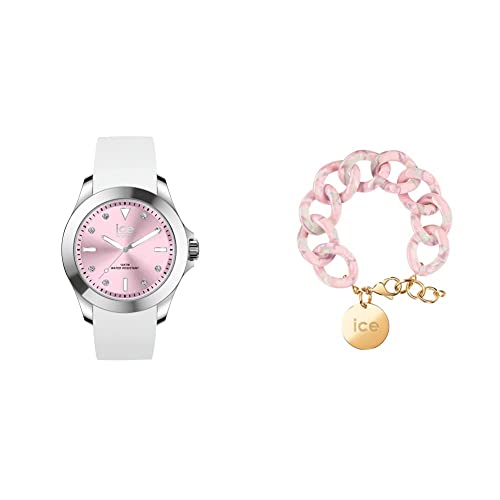 Ice - Jewellery - Chain Bracelet - Pearl Nude + Ice Steel - Classic - White Pastel pink - Medium - 3H von ICE-WATCH