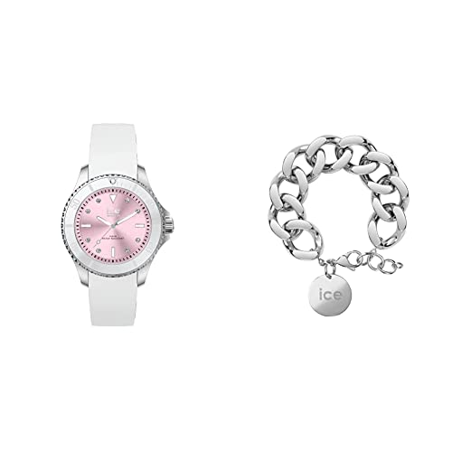 Ice - Jewellery - Chain Bracelet - Silver + Ice Steel - Classic - White Pastel pink - Medium - 3H von ICE-WATCH