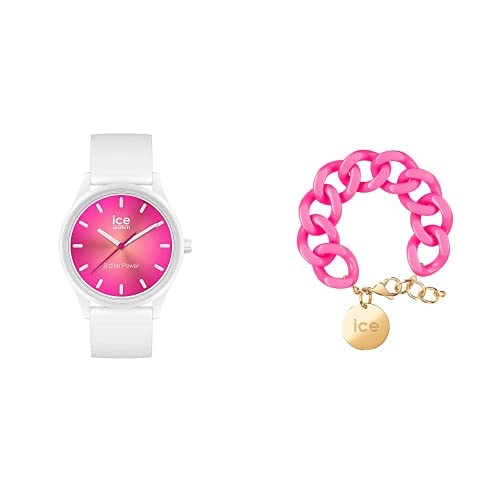 Ice solar Power - Coral Reef - Medium - 3H + Jewellery - Chain Bracelet - Neon pink - Gold von ICE-WATCH