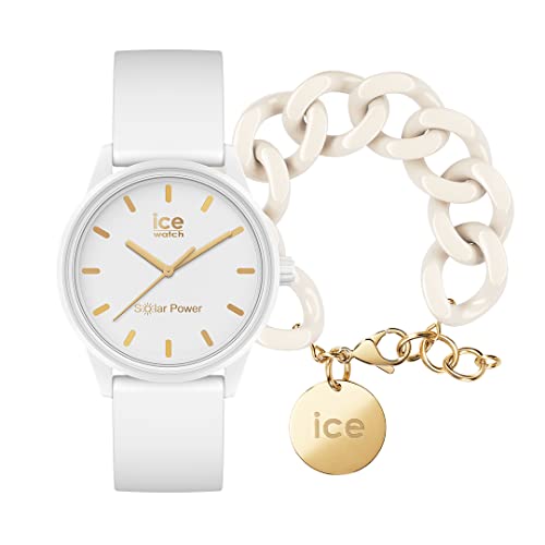 Ice solar Power - White Gold - Small - 3H + Jewellery - Chain Bracelet - Almond Skin von ICE-WATCH