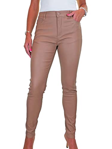 icecoolfashion Damenjeans in Stretch-Kunstlederoptik Mit Hoher Taille Beige 36-48 (44) von icecoolfashion