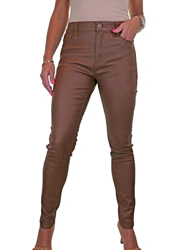 icecoolfashion Damenjeans in Stretch-Kunstlederoptik Mit Hoher Taille Dunkelbeige 36-48 (42) von icecoolfashion