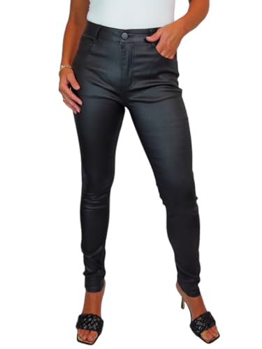 icecoolfashion Damenjeans in Stretch-Kunstlederoptik Mit Hoher Taille Schwarz 36-48 (44) von icecoolfashion