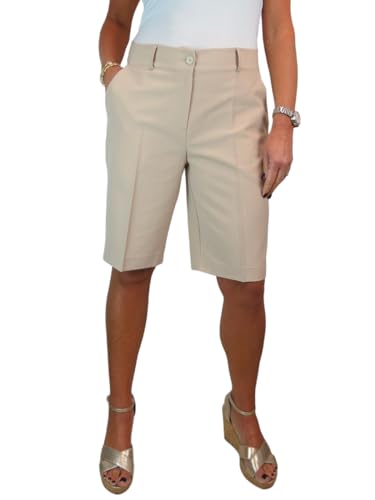 ICE Damen Leichte Bermudashorts Formelle Maßgeschneiderte Passform Beige 34-48 (48) von ICE