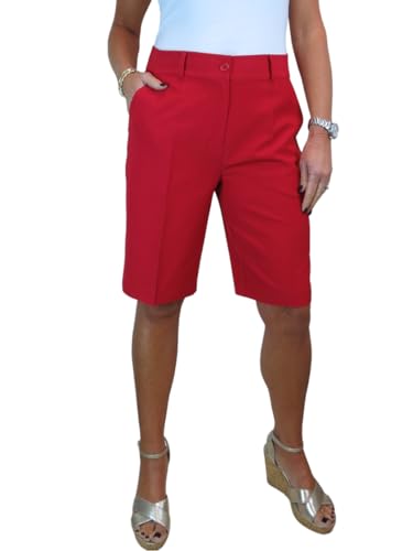 ICE Damen Leichte Bermudashorts Formelle Maßgeschneiderte Passform Rot 34-48 (44) von ICE