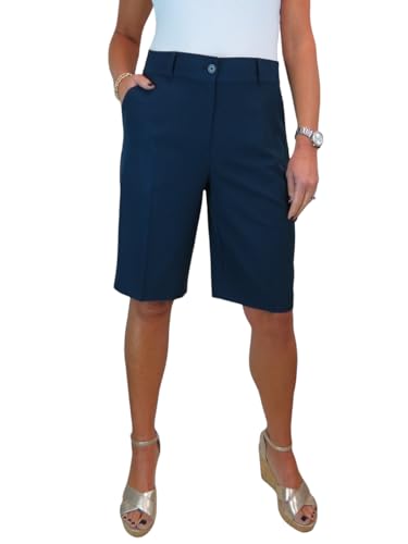 ICE Damen Smart Casual Shorts Waschbar Tailored Marine-Blau 34-48 (46) von ICE