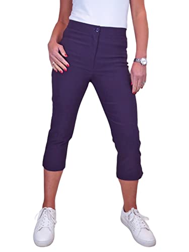 icecoolfashion Damen-Caprihose mit hoher Taille, 3/4-Länge, Pedalschieber Aubergine Lila 34-48 (42) von icecoolfashion