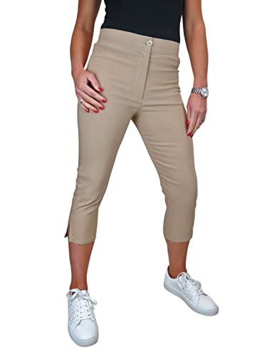 icecoolfashion Damen-Caprihose mit hoher Taille, 3/4-Länge, Pedalschieber Beige 34-48 (42) von icecoolfashion