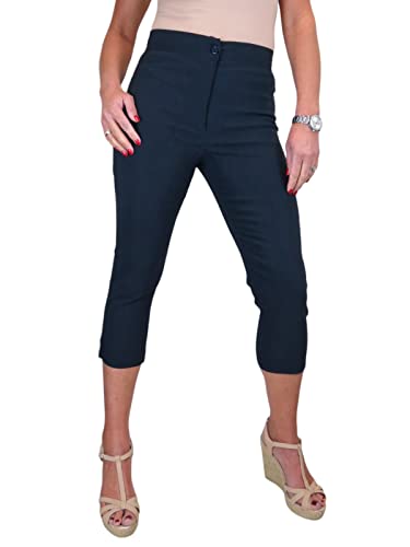 icecoolfashion Damen-Caprihose mit hoher Taille, 3/4-Länge, Pedalschieber Dunkelblau 34-48 (36) von icecoolfashion